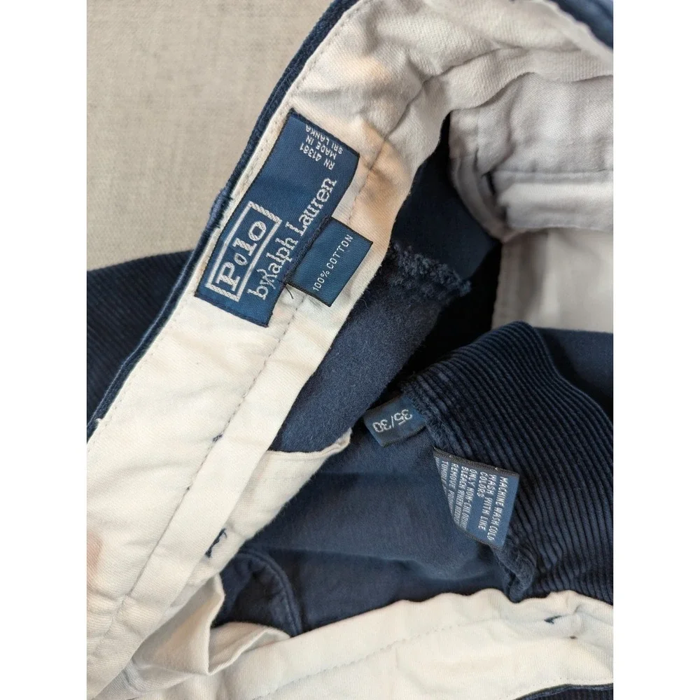 Polo Ralph Lauren Corduroy Pant Men 35x30 (34x29) Navy Straight Fit Cotton Chino